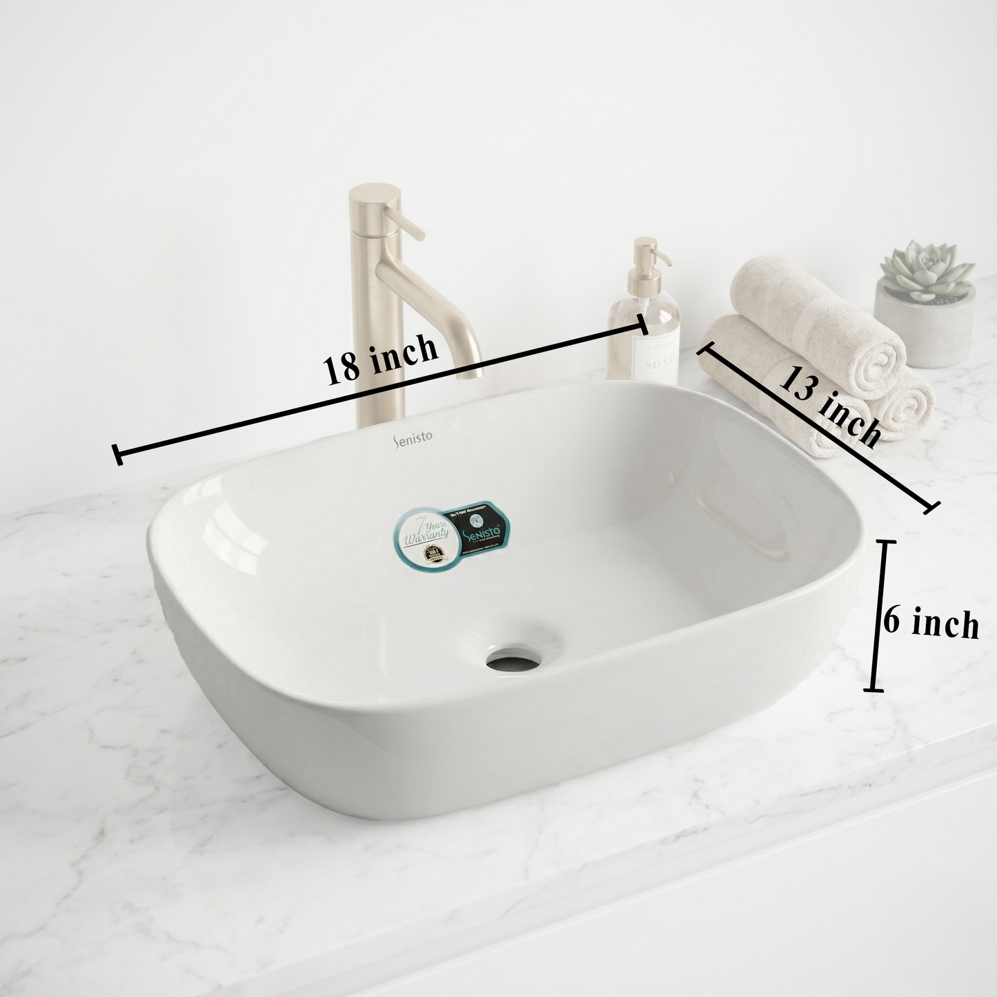 Table Top Wash Basin 18x13 Inch | White Ceramic Bathroom Basin| Glossy Finish | Modern Countertop Basin