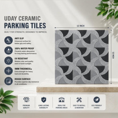 12x12 Inch Anti-Slip Parking Tiles - 10001 | Heavy Duty Ceramic Floor Tile | Waterproof & UV Resistant | 9mm Thick Outdoor Tile
