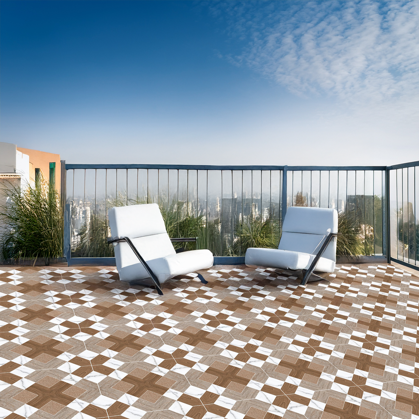 Wooden Parking Tile - 144 , vitrified body , 9mm thickness, size 12 inch x 12 inch