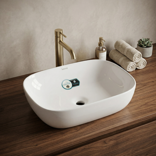 Table Top Wash Basin 18x13 Inch | White Ceramic Bathroom Basin| Glossy Finish | Modern Countertop Basin
