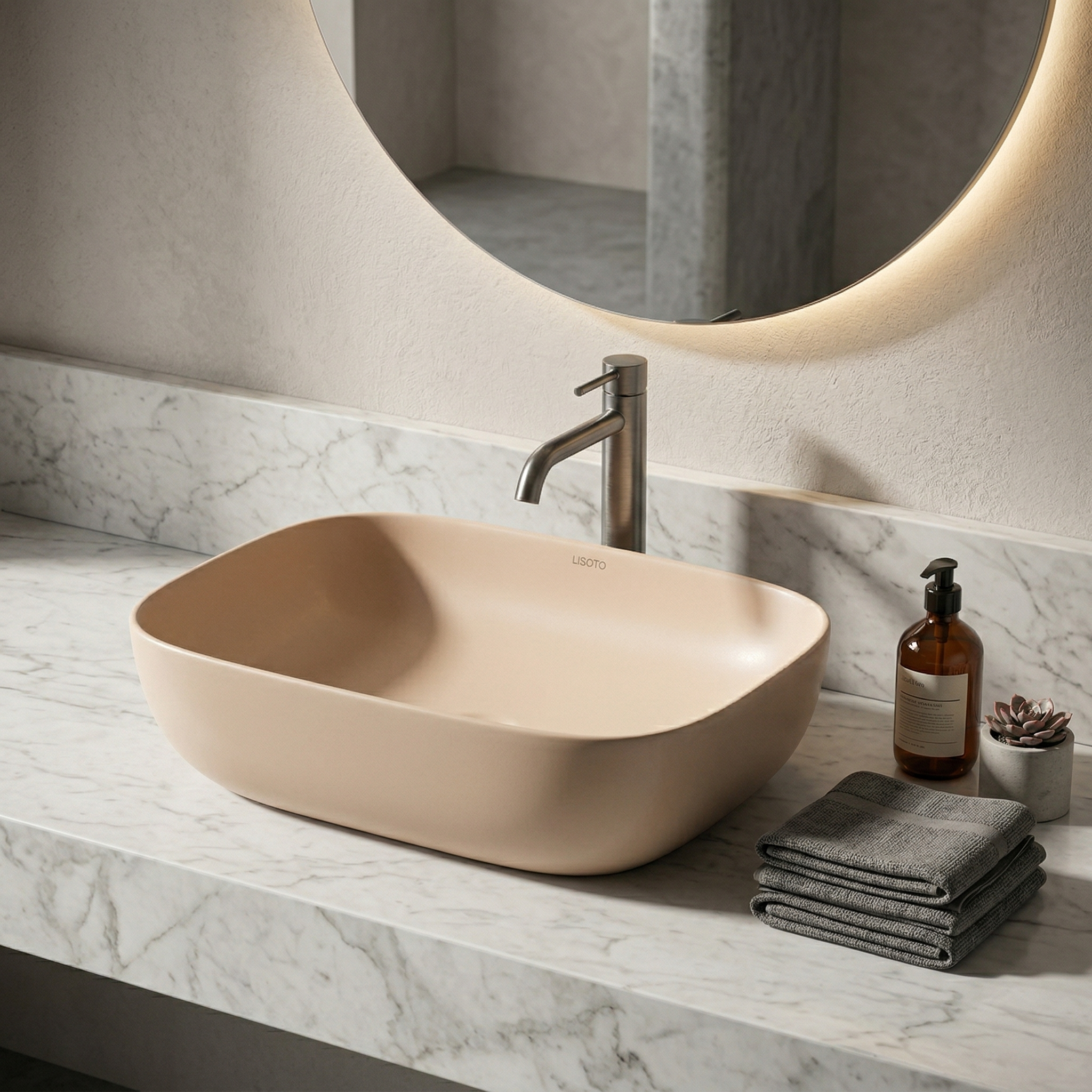 Orange Matte Ceramic Table Top Wash Basin 18x13 Inch | Modern Bathroom Sink | Countertop Basin