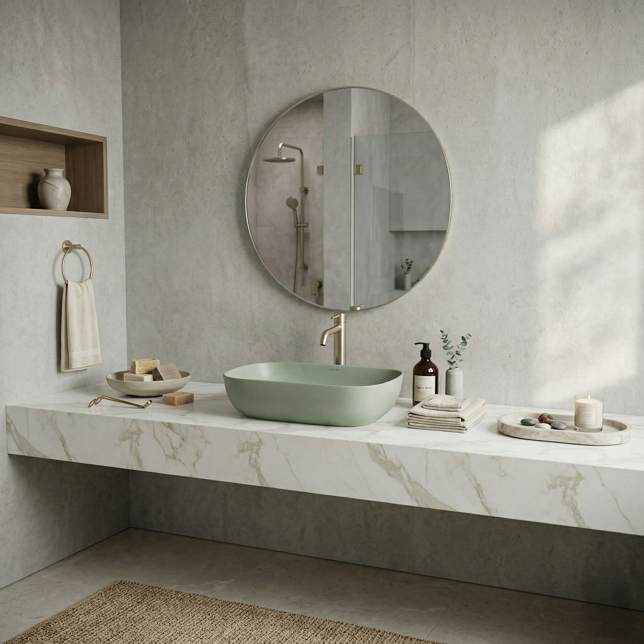 Green Matte Ceramic Table Top Wash Basin 18x13 Inch | Modern Bathroom Sink | Countertop Basin