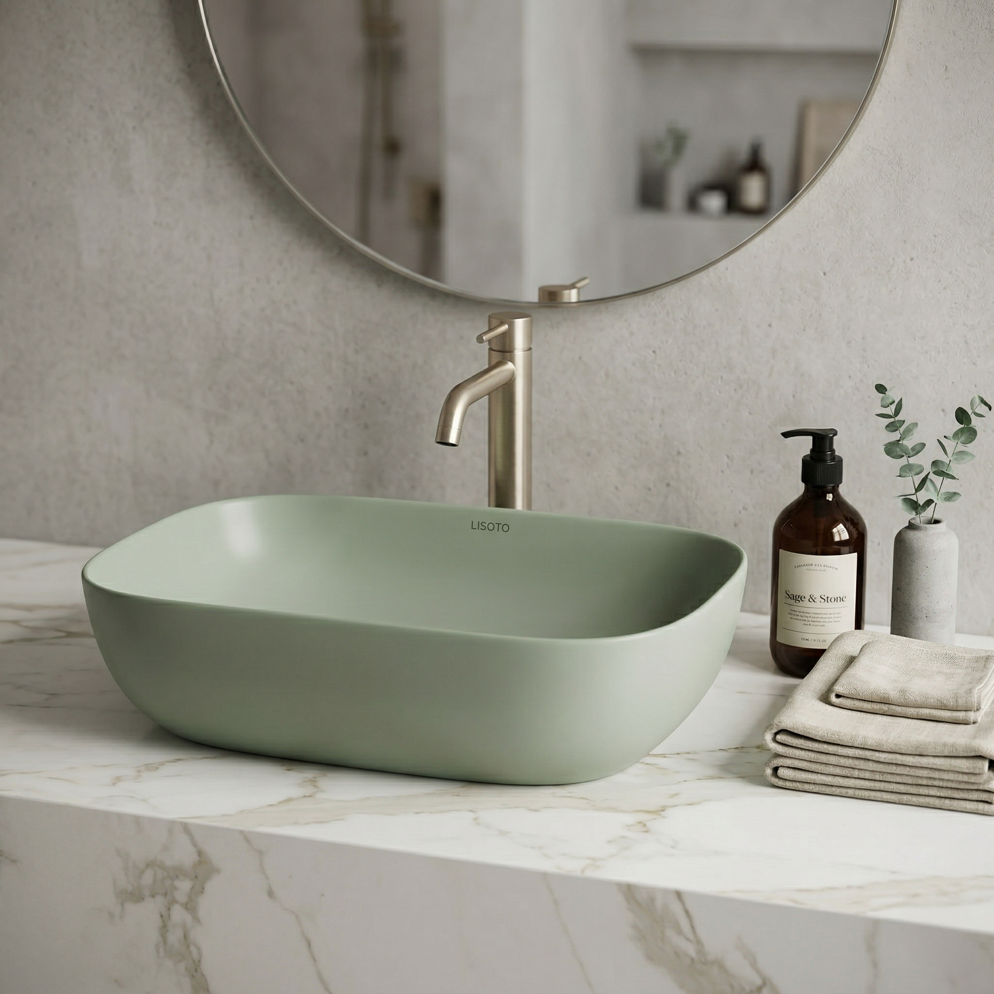 Green Matte Ceramic Table Top Wash Basin 18x13 Inch | Modern Bathroom Sink | Countertop Basin