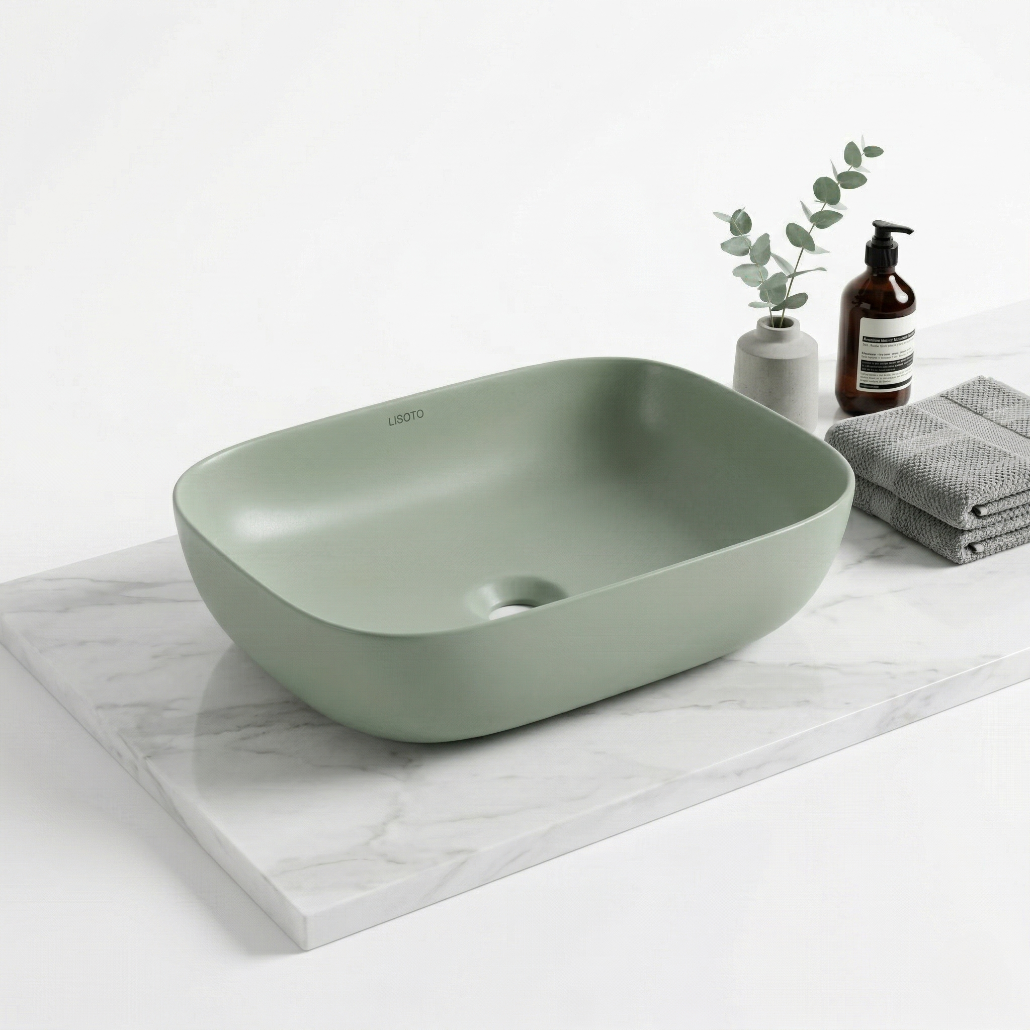Green Matte Ceramic Table Top Wash Basin 18x13 Inch | Modern Bathroom Sink | Countertop Basin