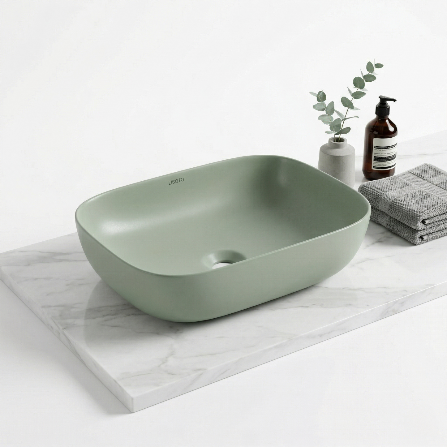 Green Matte Ceramic Table Top Wash Basin 18x13 Inch | Modern Bathroom Sink | Countertop Basin