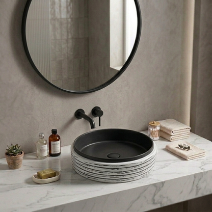 Matte Ceramic Countertop Wash Basin Black And White