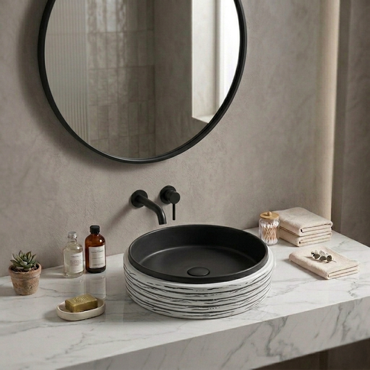 Matte Ceramic Countertop Wash Basin Black And White