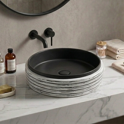 Matte Ceramic Countertop Wash Basin Black And White