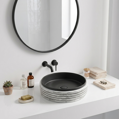 Matte Ceramic Countertop Wash Basin Black And White