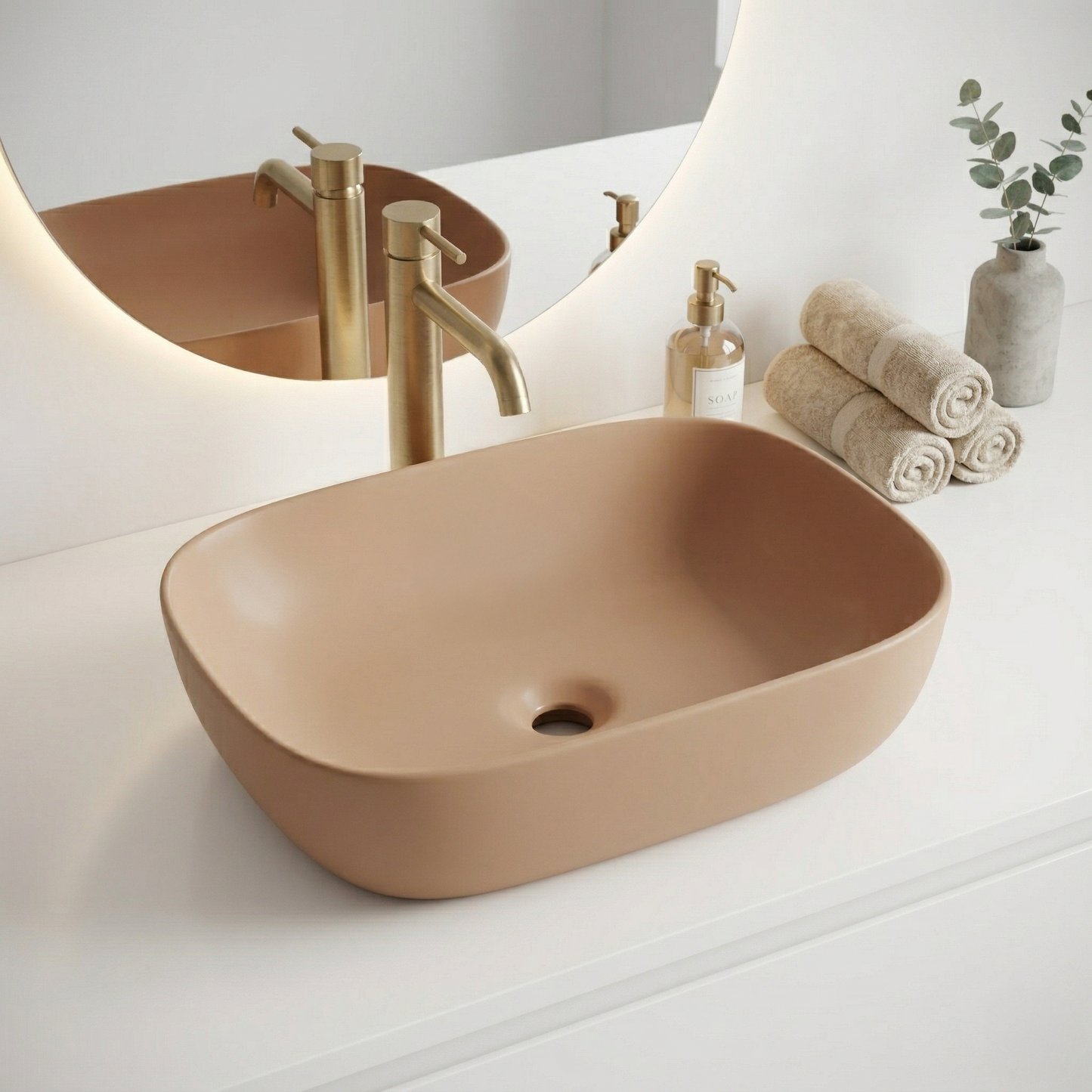 Orange Matte Ceramic Table Top Wash Basin 18x13 Inch | Modern Bathroom Sink | Countertop Basin
