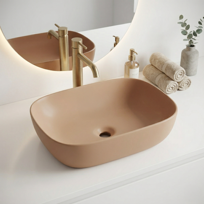 Orange Matte Ceramic Table Top Wash Basin 18x13 Inch | Modern Bathroom Sink | Countertop Basin