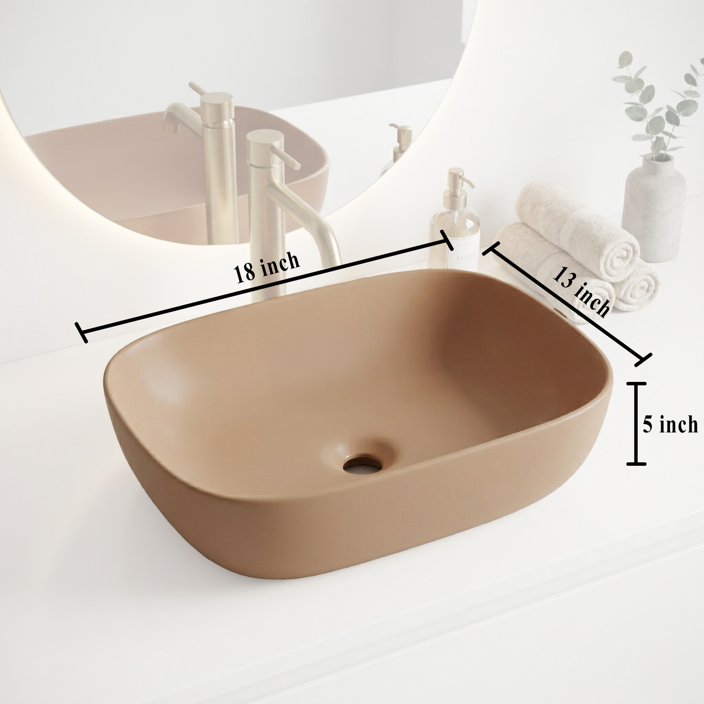 Orange Matte Ceramic Table Top Wash Basin 18x13 Inch | Modern Bathroom Sink | Countertop Basin