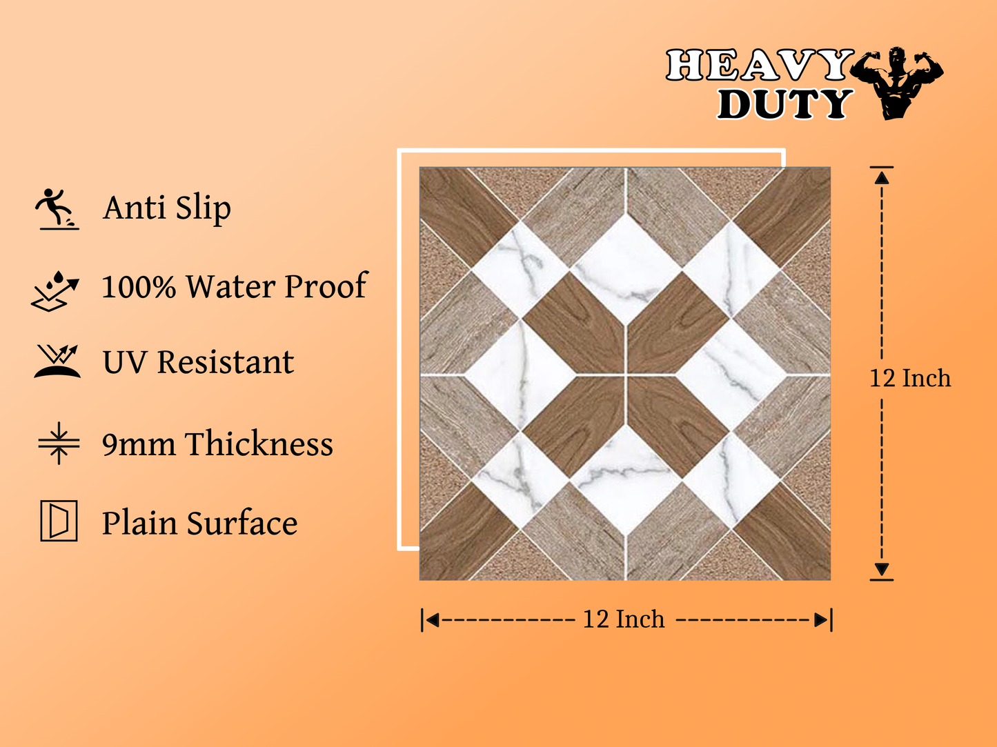 Wooden Parking Tile - 144 , vitrified body , 9mm thickness, size 12 inch x 12 inch