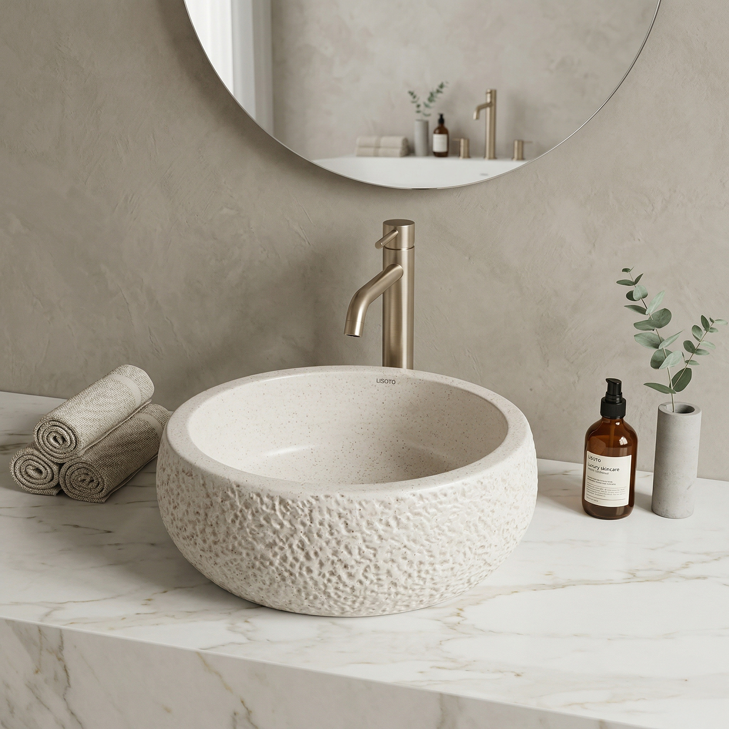 Ivory Matt Table Top Wash Basin 16x16 Inch | Textured Ceramic Bathroom Sink | Modern Countertop Vanity Basin