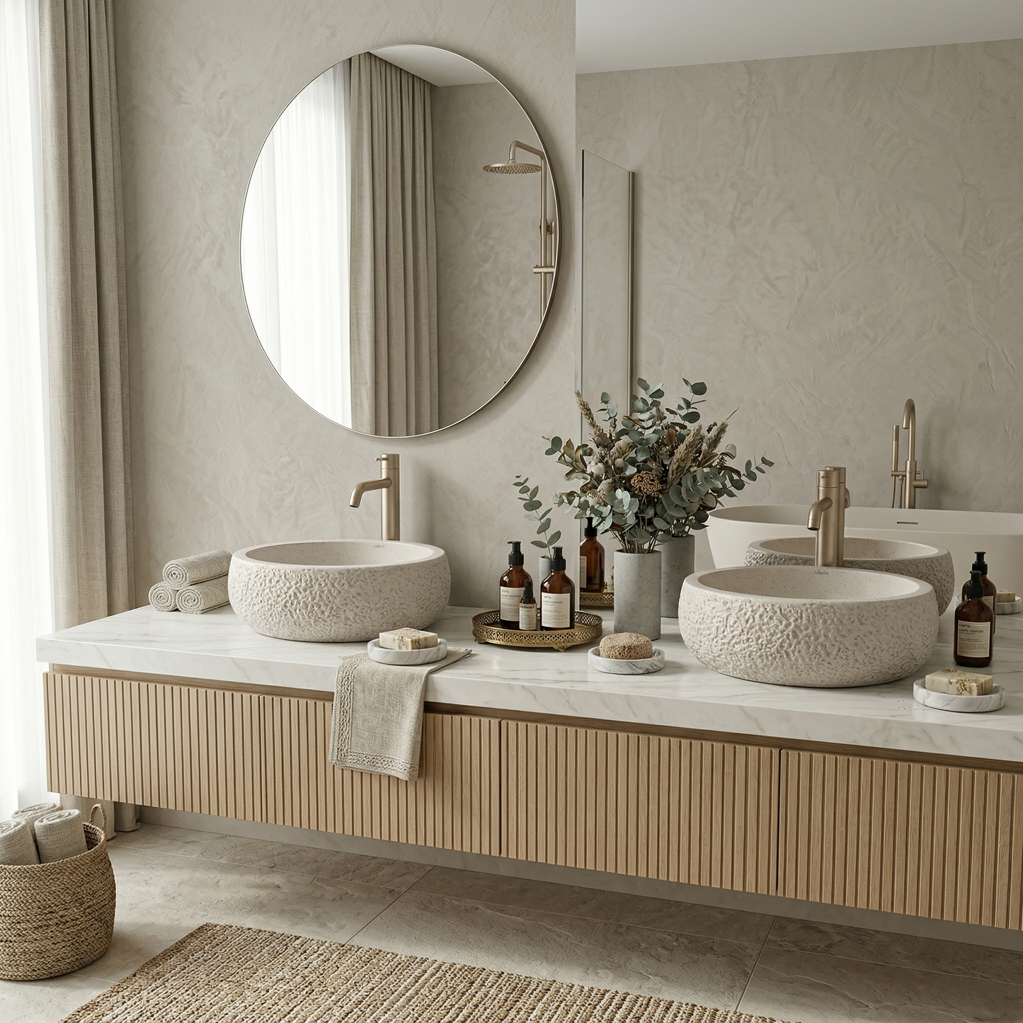 Ivory Matt Table Top Wash Basin 16x16 Inch | Textured Ceramic Bathroom Sink | Modern Countertop Vanity Basin