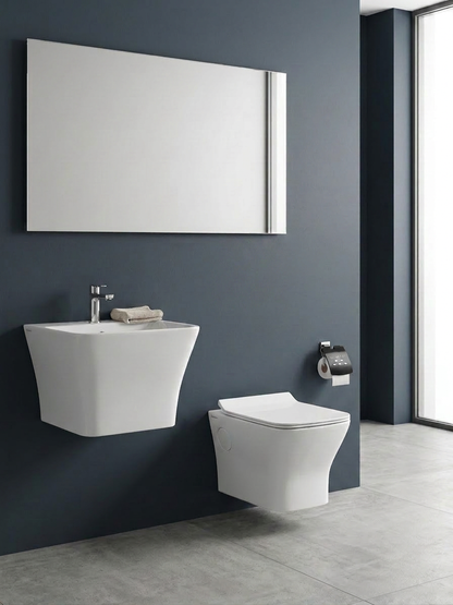 Wall Hung Toilet with Soft Close Seat | Rimless Boxrim Flushing | 20 Inch Compact WC | P-Trap 180mm | Modern Bathroom Sanitaryware | Uday Ceramic