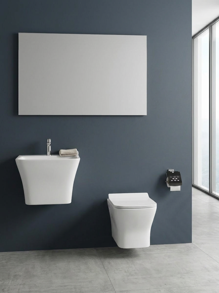Wall Hung Toilet with Soft Close Seat | Rimless Boxrim Flushing | 20 Inch Compact WC | P-Trap 180mm | Modern Bathroom Sanitaryware | Uday Ceramic